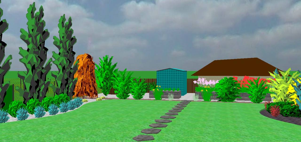 3D štúdia – dekoratívna výsadba pri plote