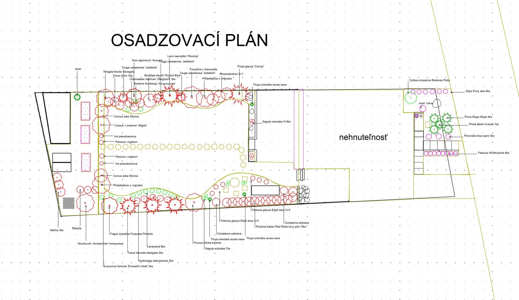 Ukážka osadzovacieho plánu s označením drevín