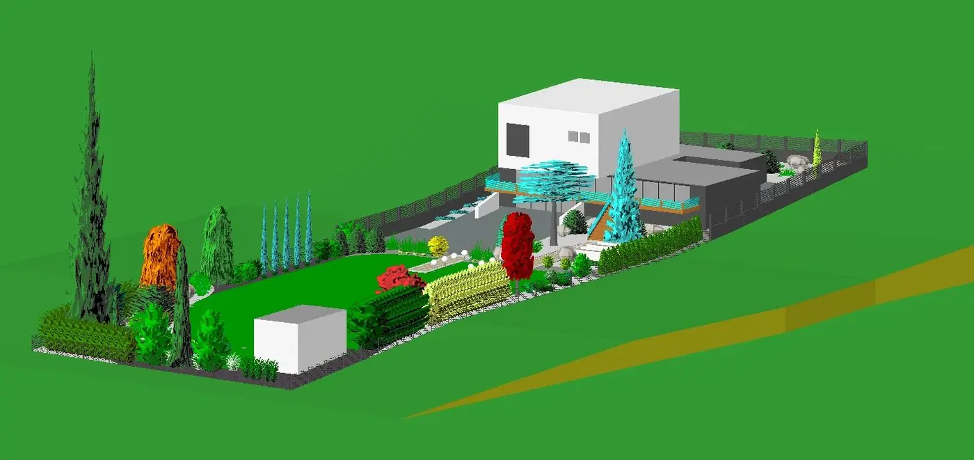 3D štúdia – celkový pohľad na pozemok z nadhľadu