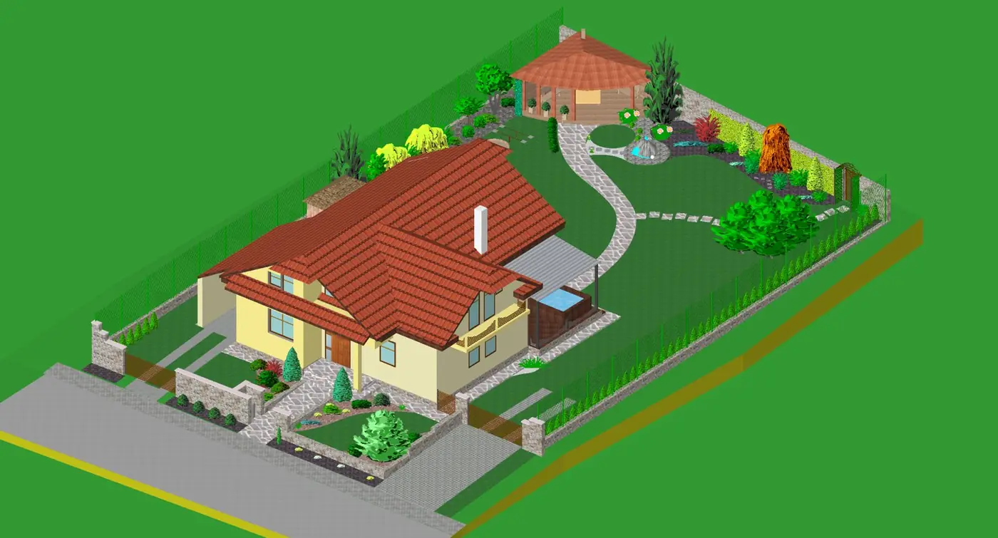 3D štúdia celej záhrady z nadhľadu