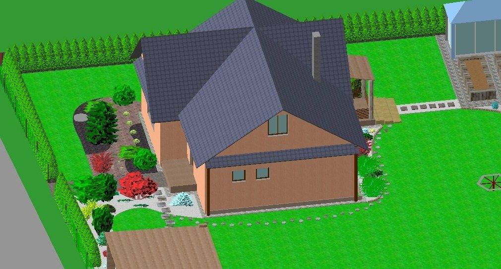3D štúdia domu a záhrady z nadhľadu
