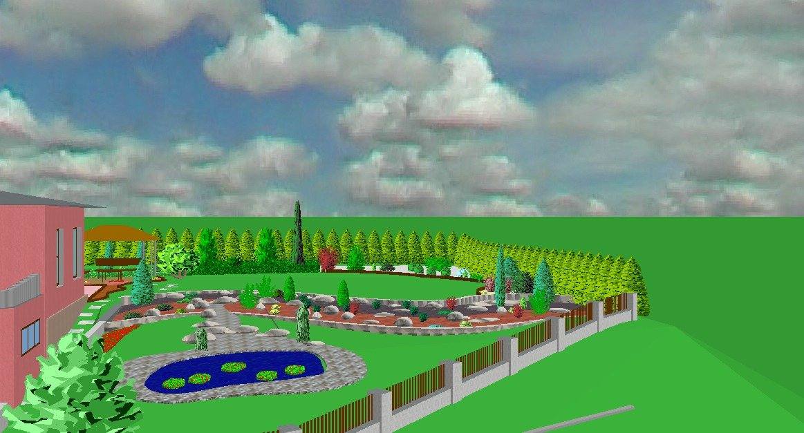 3D štúdia – jazierko a kamenné terasy