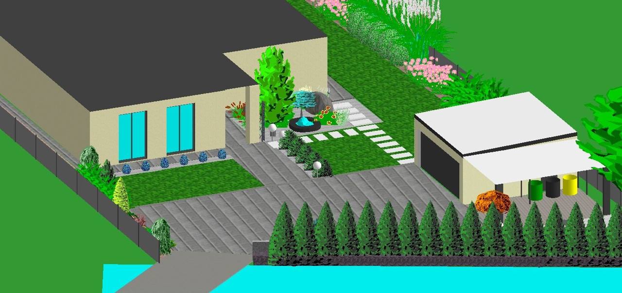 3D štúdia záhrady pri bungalove